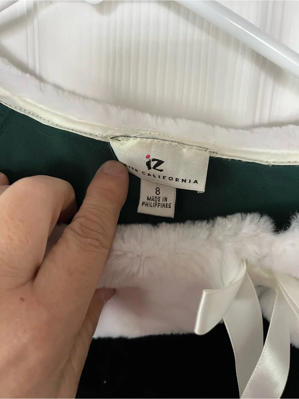 iZ Byer California Girls Sz8 Green Velvet Holiday Dress, White Faux Fur Trim